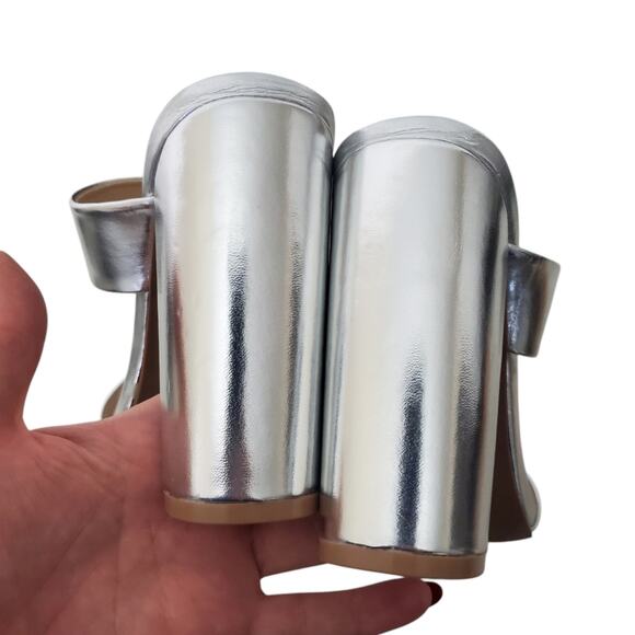 NIB Lulu's | Marlowe Silver Metallic High Heel Sandals Chunky Heel - Picture 8 of 11